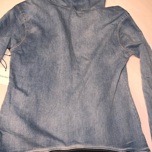 Sneak Peek Jacket Womens Blue Long Sleeve Full Zip Pockets Denim Hoodie - Picture 3 of 8